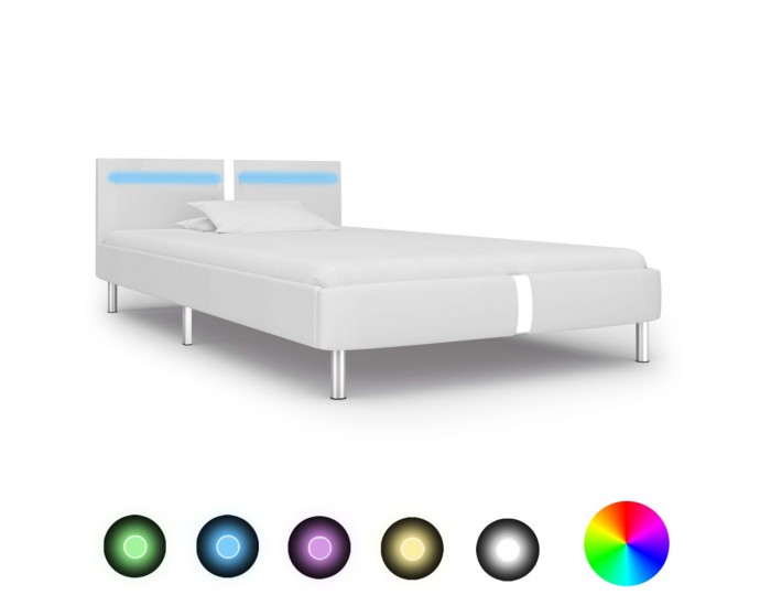 Sonata Рамка за легло с LED, бяла, изкуствена кожа, 90x200 cм