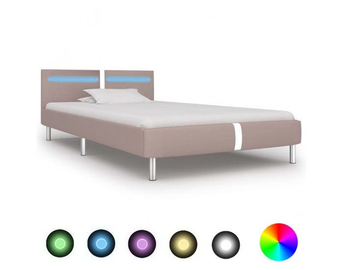 Sonata Рамка за легло с LED, капучино, изкуствена кожа, 90x200 cм