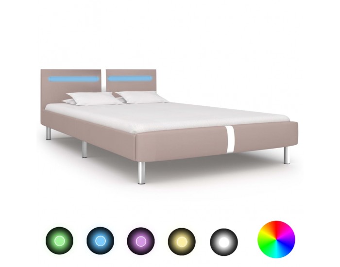 Sonata Рамка за легло с LED, капучино, изкуствена кожа, 120x200 cм
