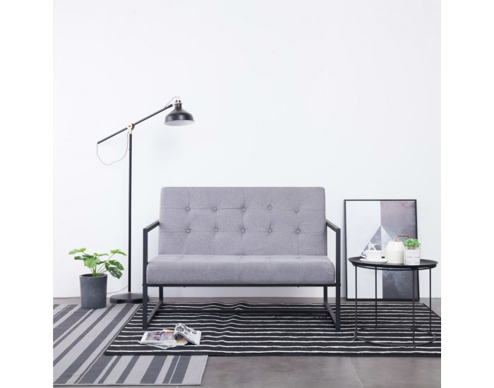 Sonata 2-местен диван с подлакътници, светлосив, стомана и плат