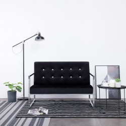 Sonata Двуместен диван с подлакътници, черен, хром и кадифе - Мека мебел