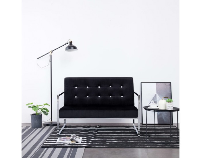 Sonata Двуместен диван с подлакътници, черен, хром и кадифе