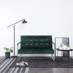 Sonata Двуместен диван с подлакътници, тъмнозелен, хром и кадифе - Дивани