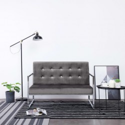 Sonata Двуместен диван с подлакътници, тъмносив, хром и кадифе - Мека мебел