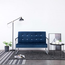 Sonata Двуместен диван с подлакътници, син, хром и кадифе - Дивани