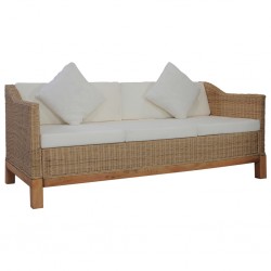 Sonata 3-местен диван с възглавници, естествен цвят, ратан - Градински Дивани и Пейки