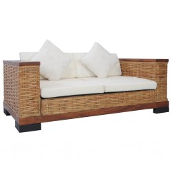 Sonata 2-местен диван с възглавници, кафяв, естествен ратан - Градински Дивани и Пейки