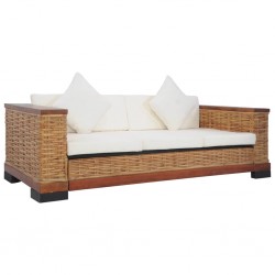 Sonata 3-местен диван с възглавници, кафяв, естествен ратан - Градински Дивани и Пейки