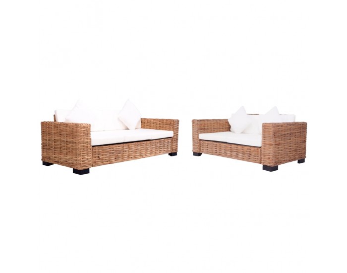 Sonata Комплект градински дивани с възглавници 2 части естествен ратан