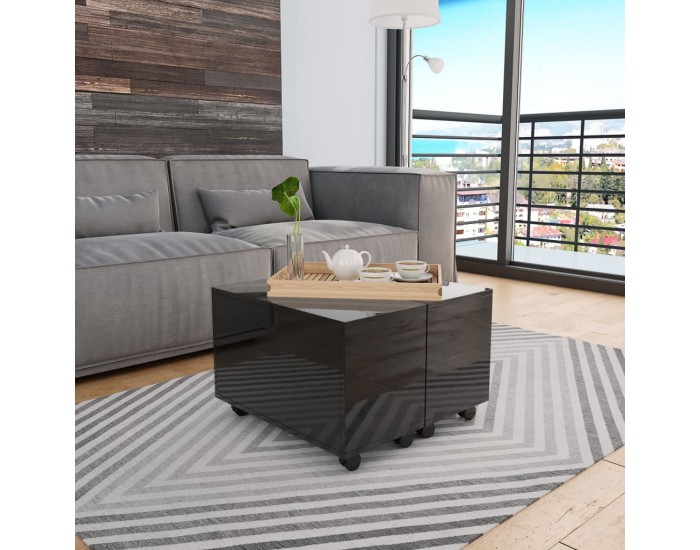 Sonata H Маса за кафе, черен гланц, 60x60x35 см, инженерно дърво