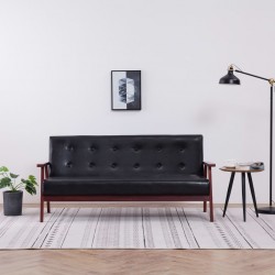 Sonata 3-местен диван, черен, изкуствена кожа - Мека мебел