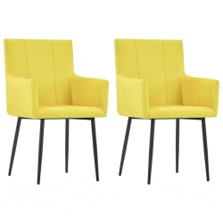 Sonata Трапезни столове с подлакътници, 2 бр, жълти, текстил - Трапезни столове