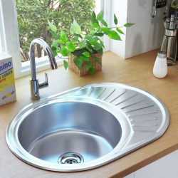 Sonata Кухненска мивка с цедка и сифон, овална, неръждаема стомана - Мивки