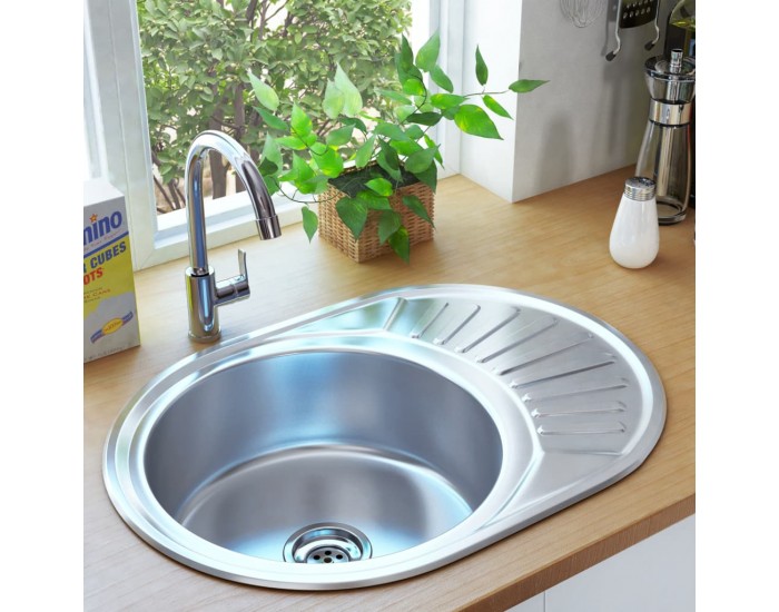 Sonata Кухненска мивка с цедка и сифон, овална, неръждаема стомана