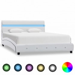 Sonata Рамка за легло с LED, бяла, изкуствена кожа, 160x200 cм - Тапицирани легла