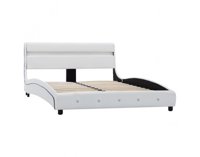 Sonata Рамка за легло с LED, бяла, изкуствена кожа, 160x200 cм