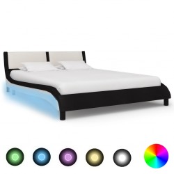 Sonata Рамка за легло с LED, черно и бяло, изкуствена кожа, 140x200 cм - Тапицирани легла