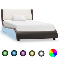 Sonata Рамка за легло с LED, сиво и бяло, изкуствена кожа, 90x200 cм - Тапицирани легла