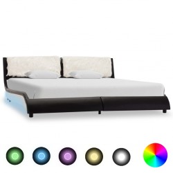 Sonata Рамка за легло с LED, черно и бяло, изкуствена кожа, 180x200 cм - Тапицирани легла
