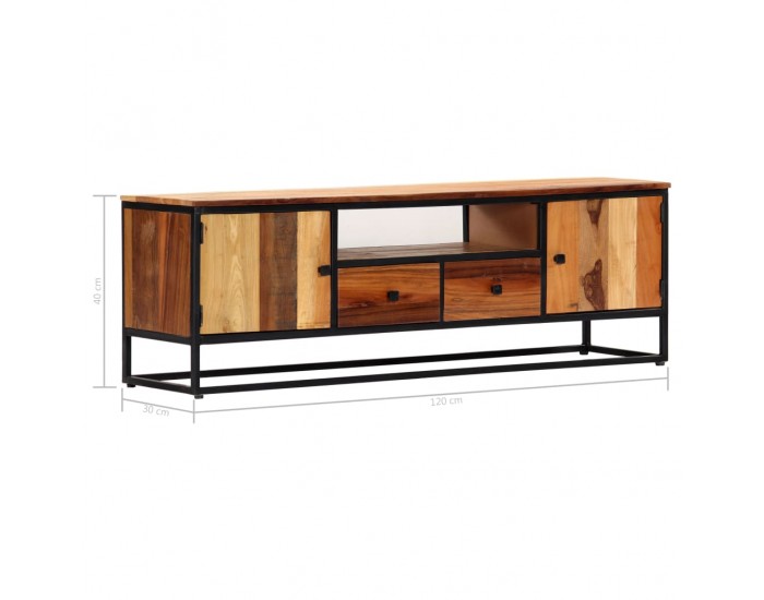 Sonata ТВ шкаф, 120x30x40 cм, регенерирано дърво масив и стомана