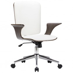 Sonata Въртящ се офис стол, бял, изкуствена кожа и извито дърво - Офис столове