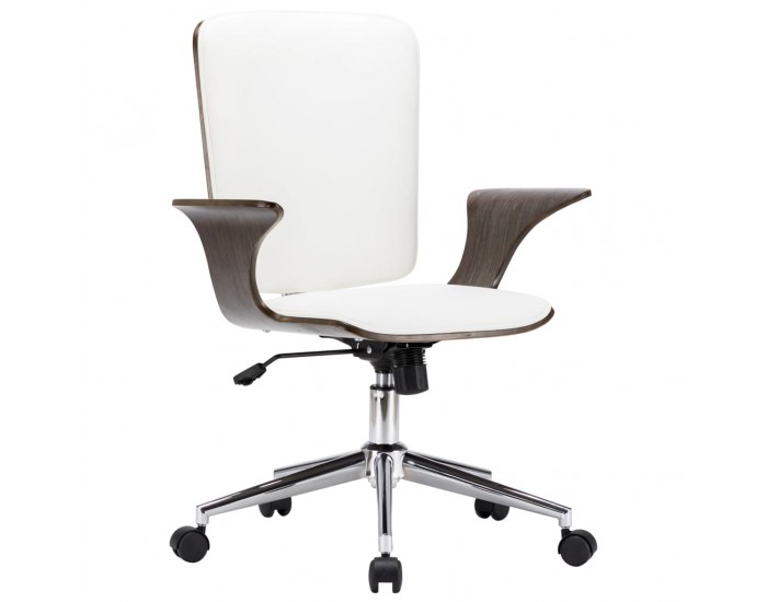 Sonata Въртящ се офис стол, бял, изкуствена кожа и извито дърво