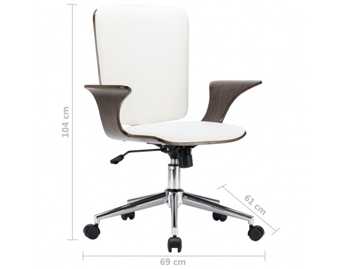 Sonata Въртящ се офис стол, бял, изкуствена кожа и извито дърво