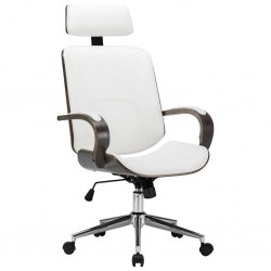 Sonata Въртящ се офис стол, бял, изкуствена кожа и извито дърво - Офис столове