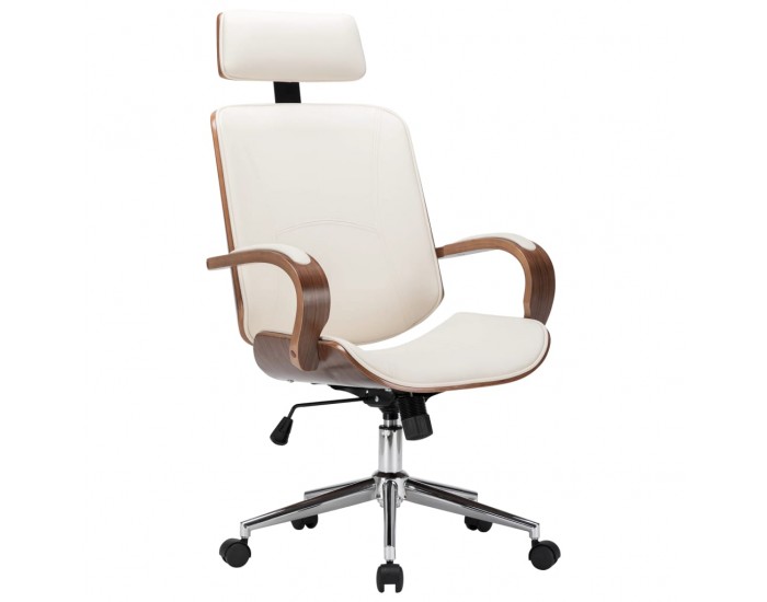 Sonata Въртящ се офис стол, кремав, изкуствена кожа и извито дърво