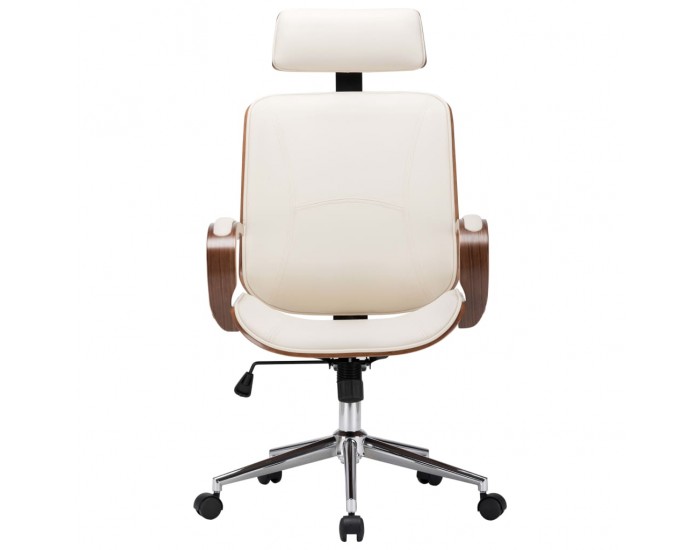 Sonata Въртящ се офис стол, кремав, изкуствена кожа и извито дърво