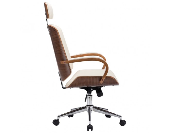 Sonata Въртящ се офис стол, кремав, изкуствена кожа и извито дърво
