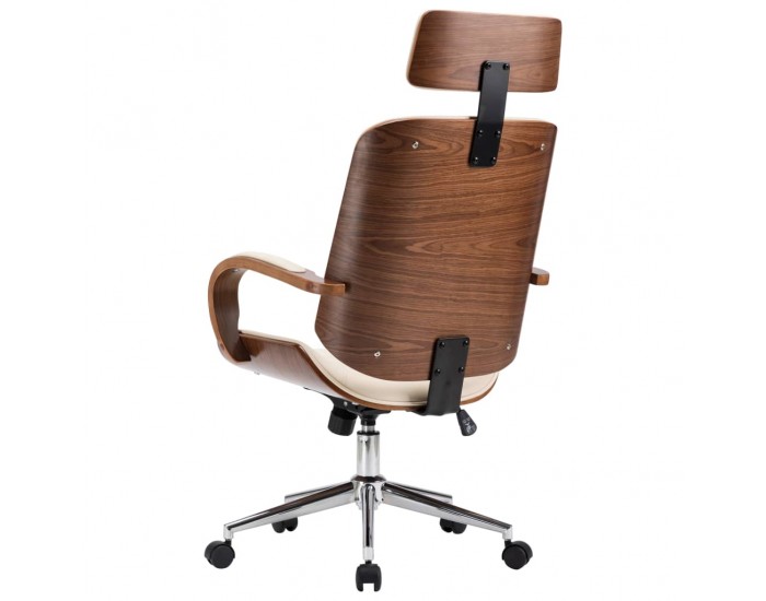 Sonata Въртящ се офис стол, кремав, изкуствена кожа и извито дърво