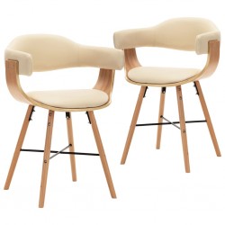 Sonata Трапезни столове, 2 бр, кремави, изкуствена кожа и извито дърво - Трапезни столове