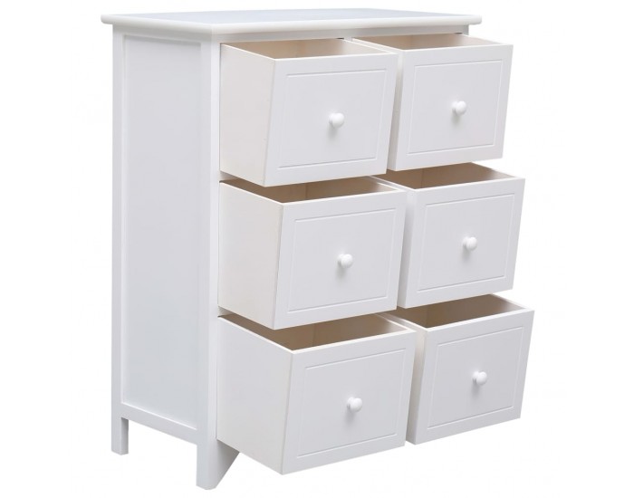 Sonata Страничен шкаф с 6 чекмеджета, бял, 60x30x75 см, пауловния