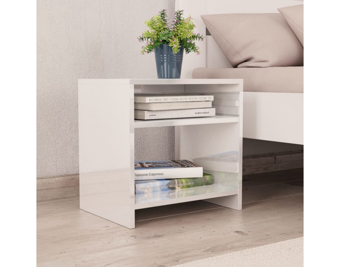 Sonata H Нощно шкафче, бял гланц, 40x30x40 см, инженерно дърво