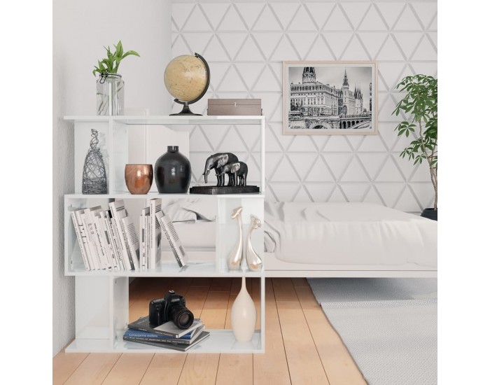 Sonata Библиотека/разделител за стая, бял гланц, 80x24x96 см, ПДЧ