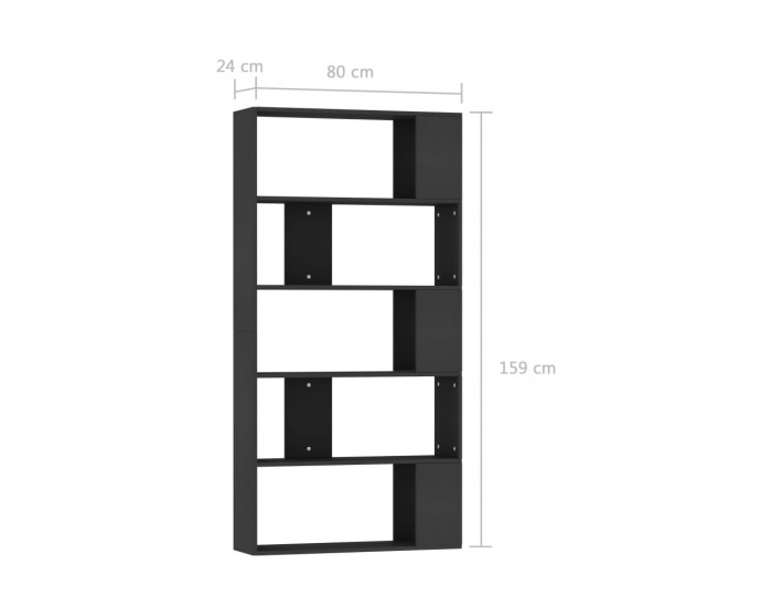 Sonata Библиотека/разделител за стая, черна, 80x24x159 см, ПДЧ