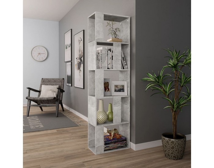 Sonata Библиотека/разделител за стая, бетонно сива, 45x24x159 см, ПДЧ