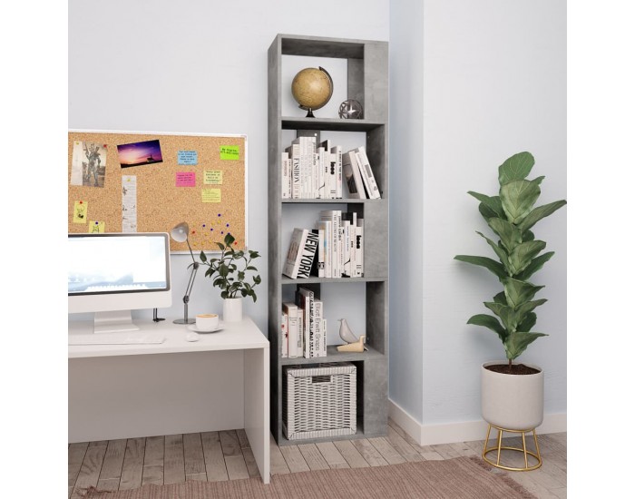 Sonata Библиотека/разделител за стая, бетонно сива, 45x24x159 см, ПДЧ