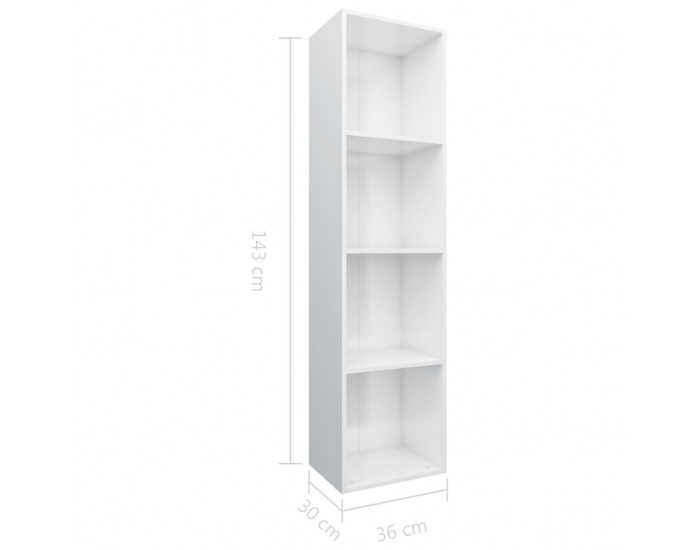 Sonata Библиотека/ТВ шкаф, бяла със силен гланц, 36x30x143 см, ПДЧ