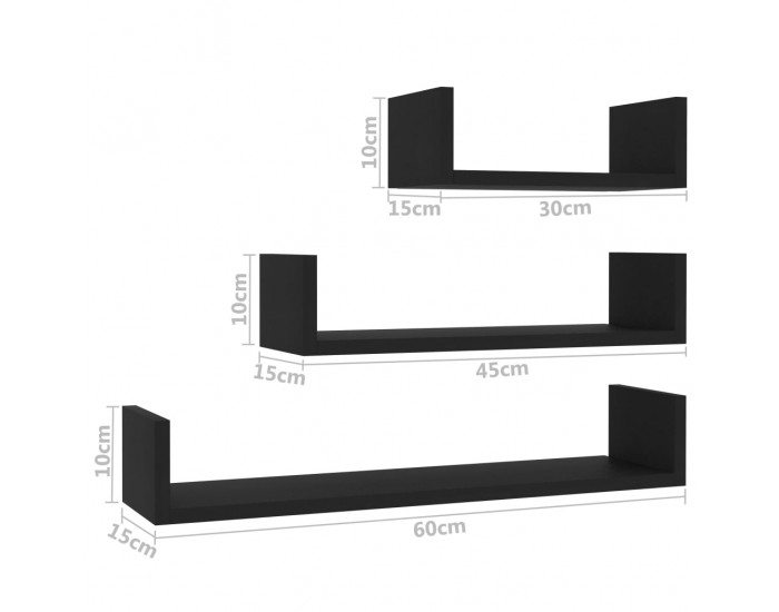 Sonata Стенни рафтове, 3 бр, черни, ПДЧ