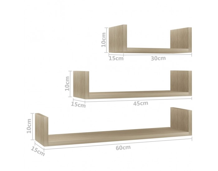 Sonata Стенни рафтове, 3 бр, дъб сонома, ПДЧ