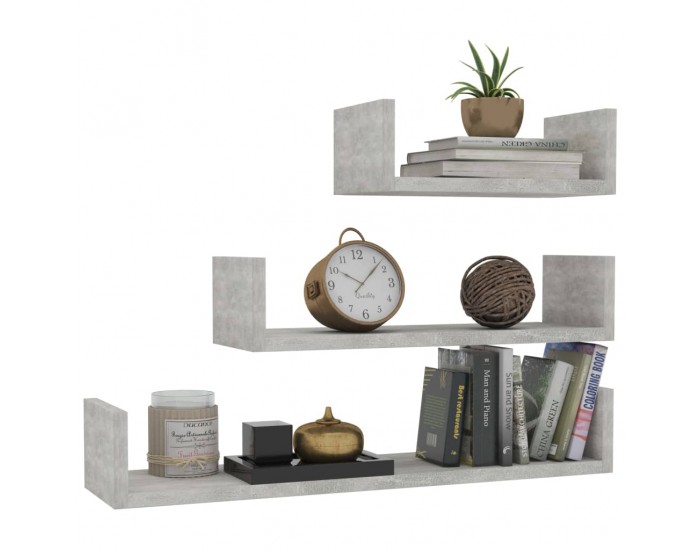 Sonata Стенни рафтове, 3 бр, бетонно сиво, ПДЧ