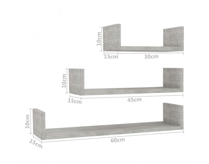 Sonata Стенни рафтове, 3 бр, бетонно сиво, ПДЧ