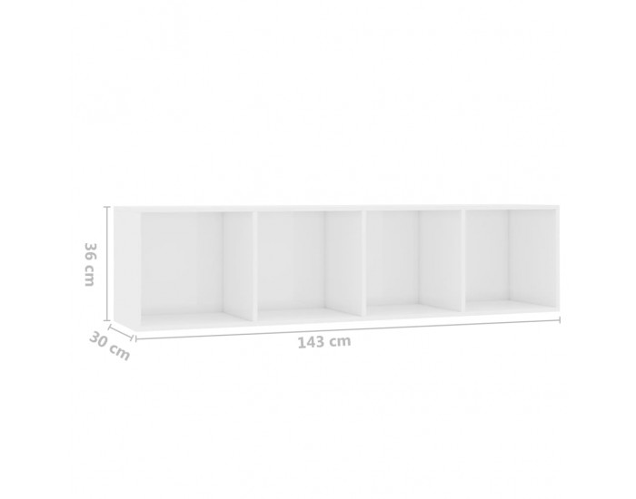 Sonata Библиотека/ТВ шкаф, силен гланц, бяла, 143x30x36 см
