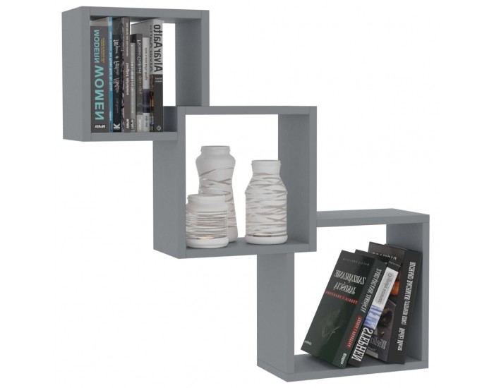 Sonata Квадратни стенни рафтове, сиви, 84,5x15x27 см, ПДЧ