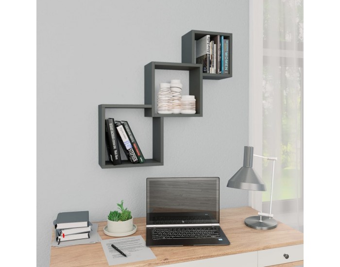 Sonata Квадратни стенни рафтове, сиви, 84,5x15x27 см, ПДЧ