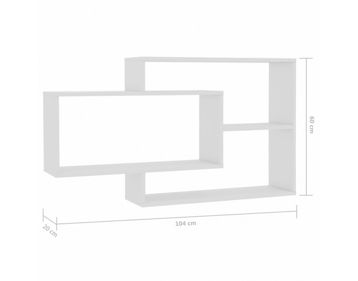 Sonata Стенни рафтове, бял гланц, 104x20x60 см, ПДЧ