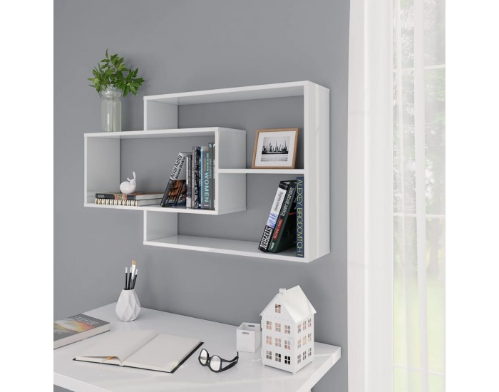 Sonata Стенни рафтове, бял гланц, 104x20x60 см, ПДЧ