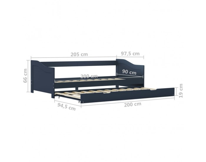 Sonata Рамка за легло разтегателен диван сива борово дърво 90x200 см